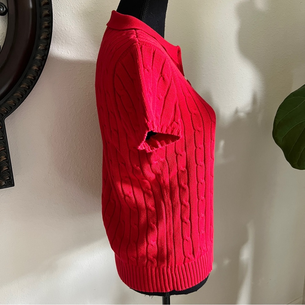 Ralph Lauren Women’s Red 100% Cotton Cable Knit Short Sleeve Sweater XL - Picture 3 of 14
